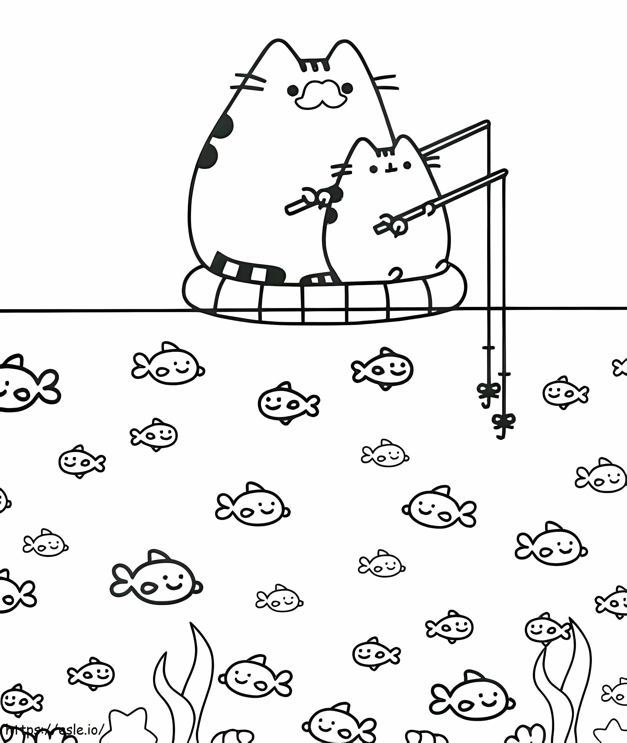 Fishing For Two Pusheen coloring page
