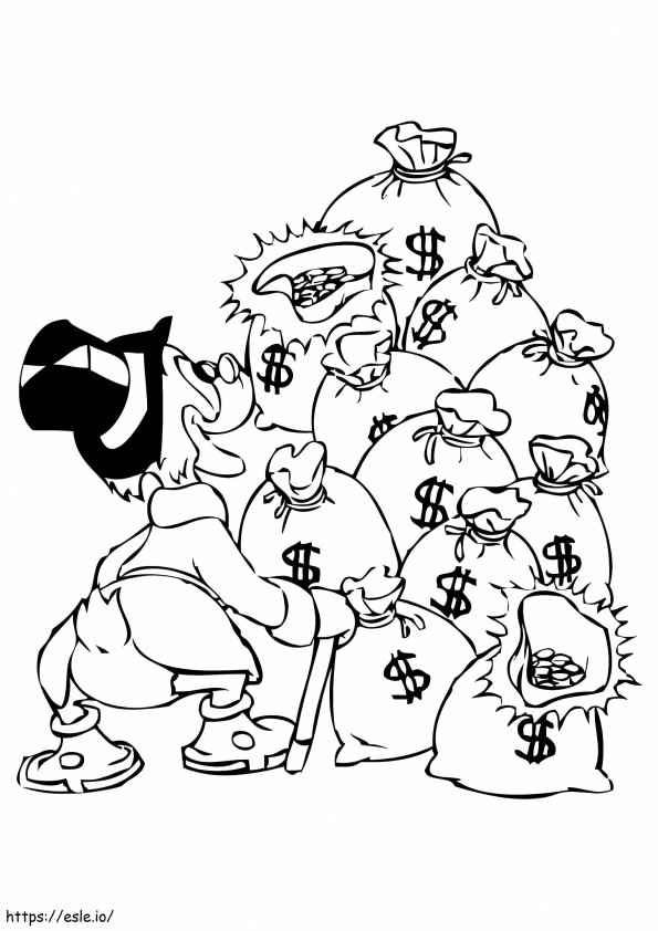 Scrooge McDuck z workami pieniędzy kolorowanka