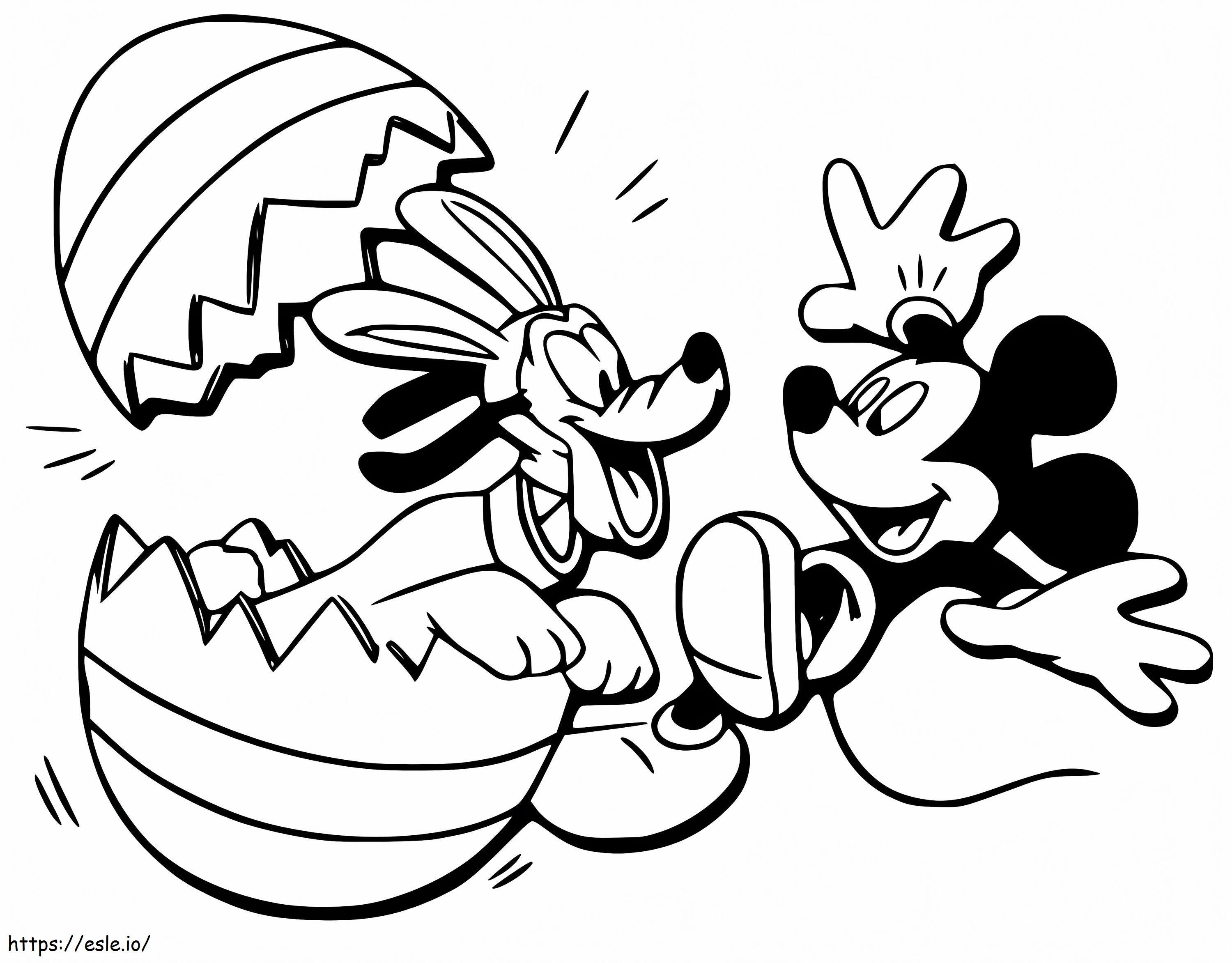 Paște Mickey Mouse și Pluto de colorat