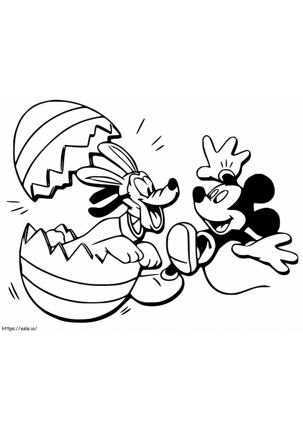 Pasen Mickey Mouse en Pluto kleurplaat