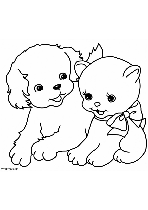 子犬と子猫 ぬりえ - 塗り絵