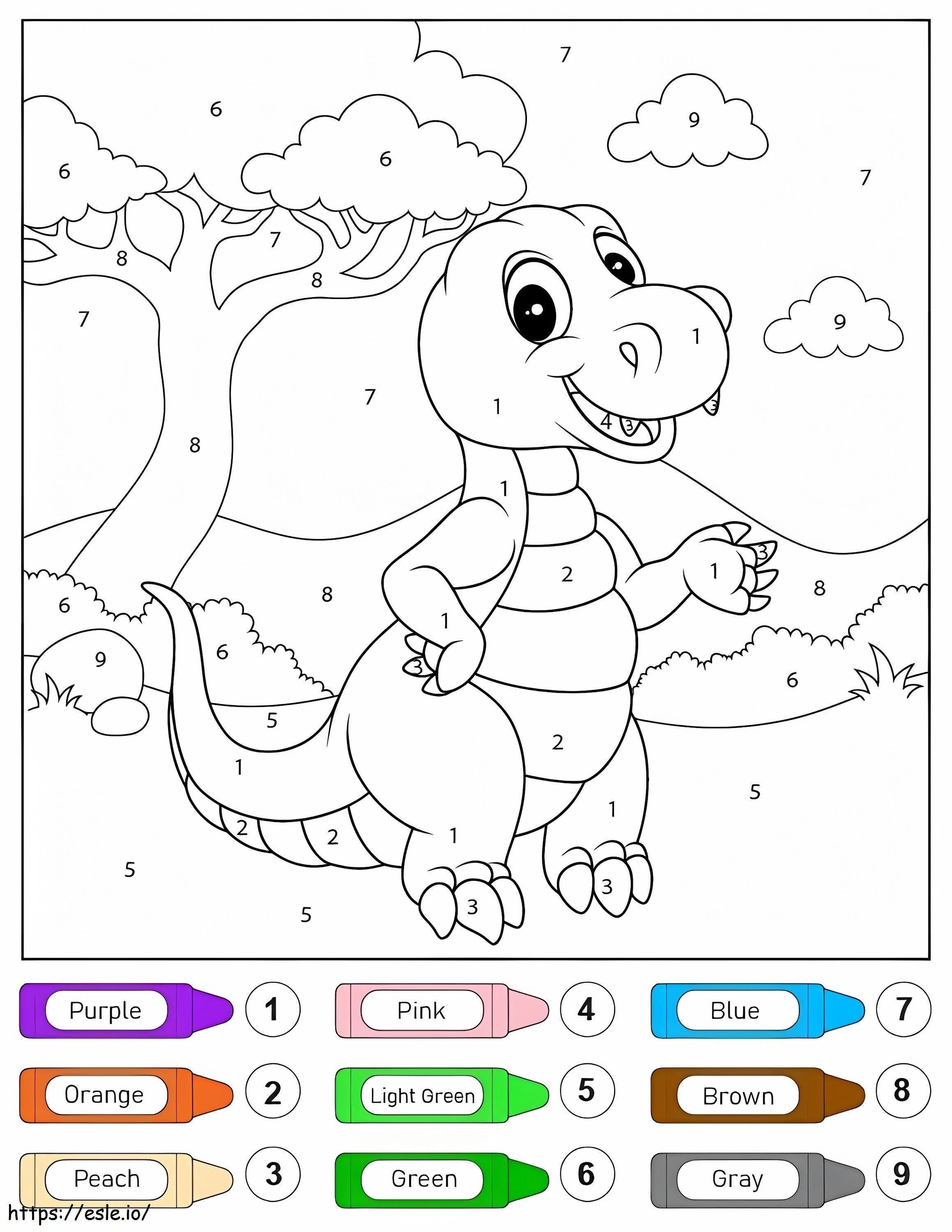 Simpatico dinosauro in piedi da colorare per numero da colorare