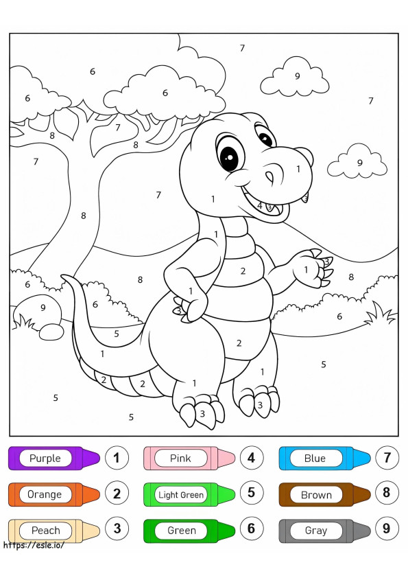 かわいい赤ちゃん恐竜立っている番号で色分け ぬりえ - 塗り絵