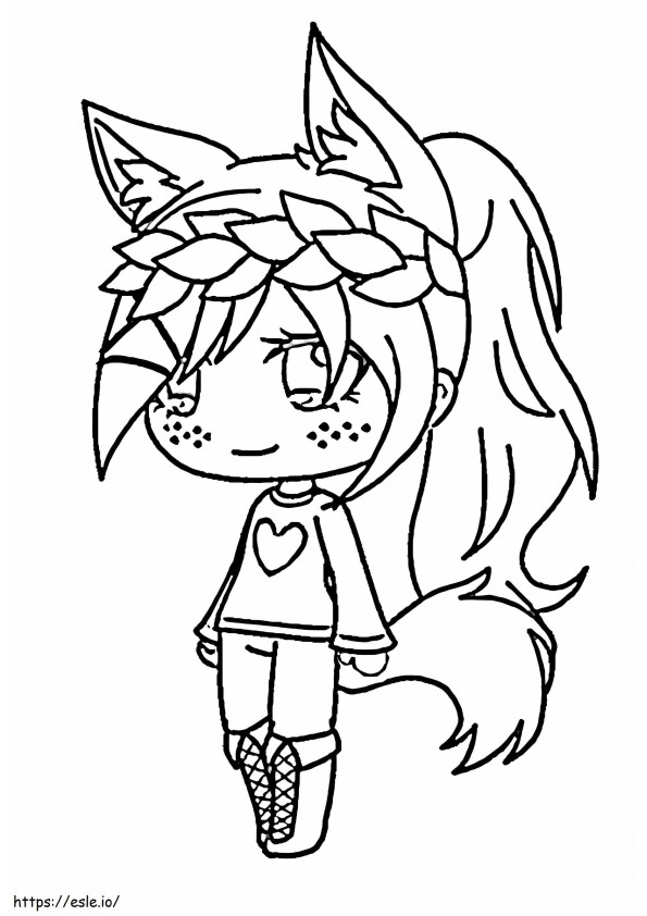 Chibi Wolf Girl -värityssivu värityskuva