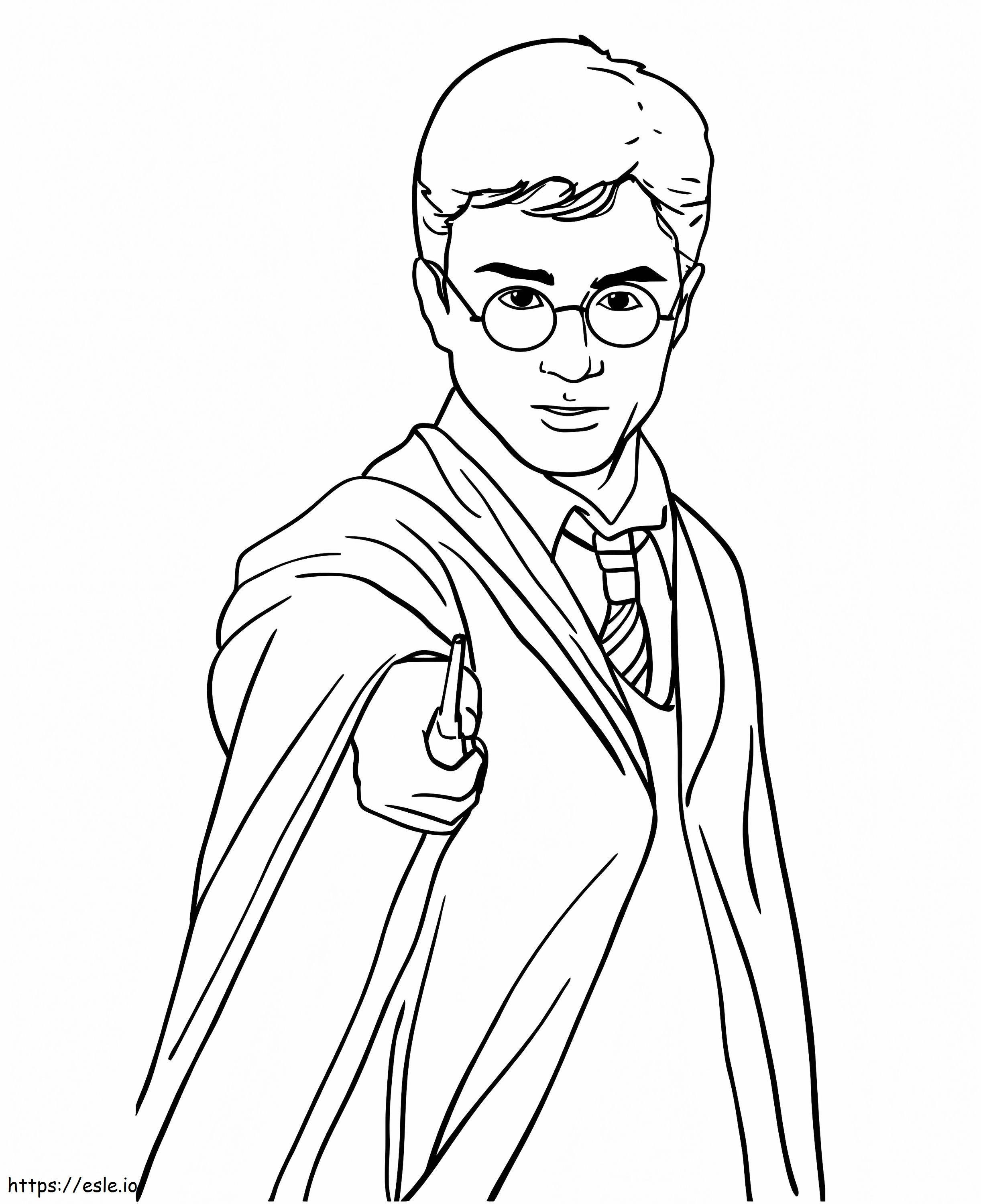Coloriage Grand Harry Potter tenant une baguette magique à imprimer dessin