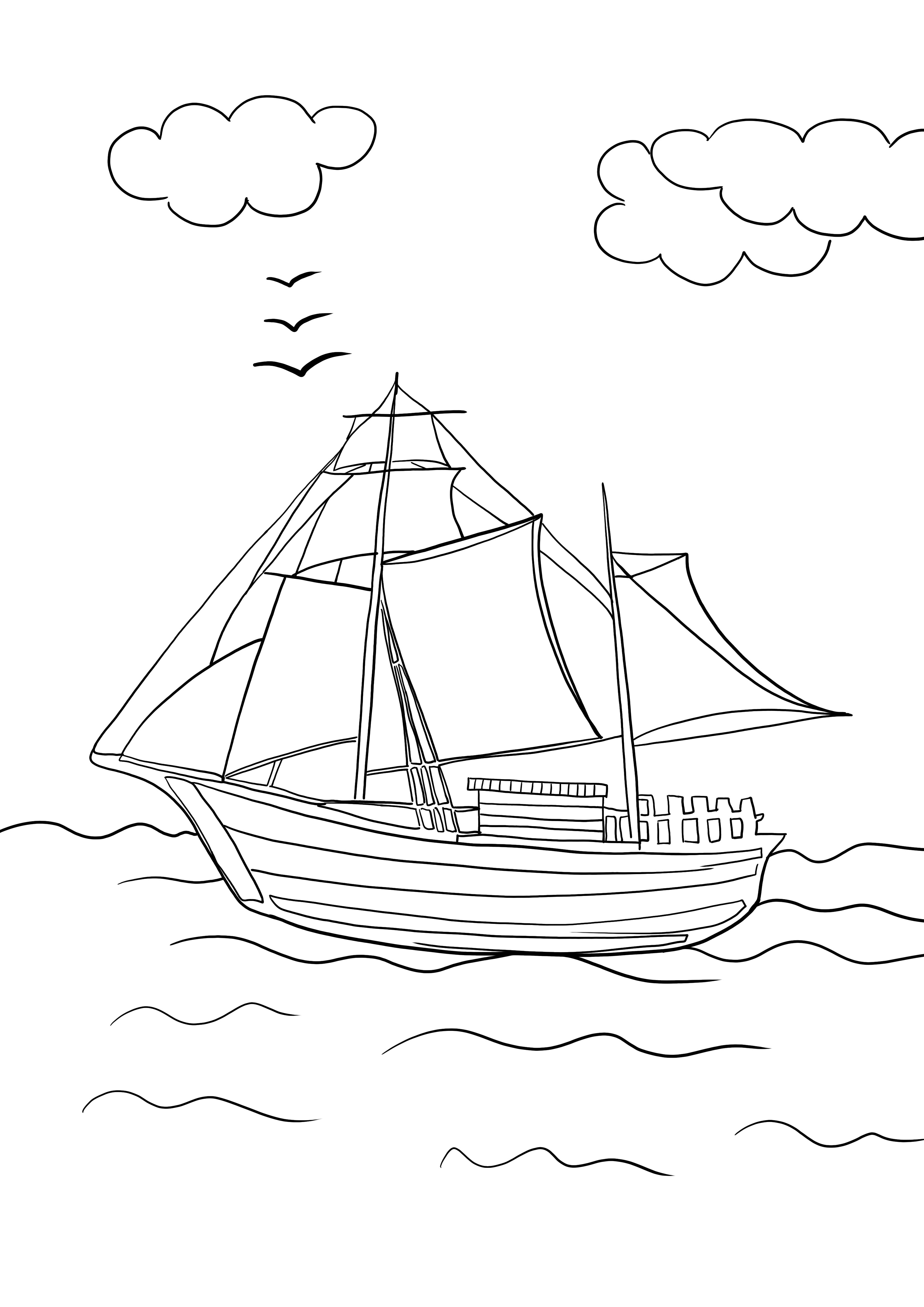 navio no mar para colorir e sem impressão