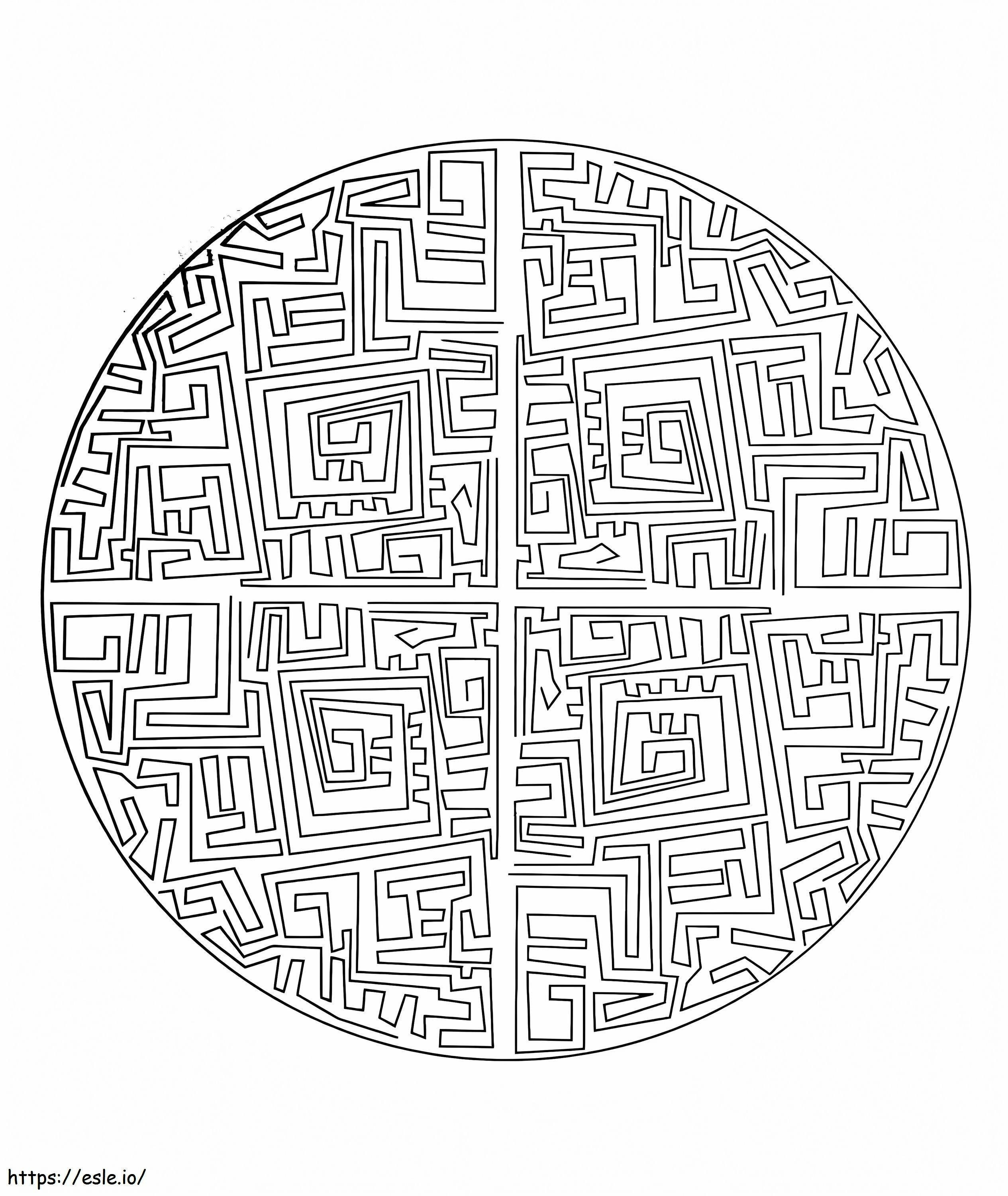 Ympyrä labyrintti värityskuva