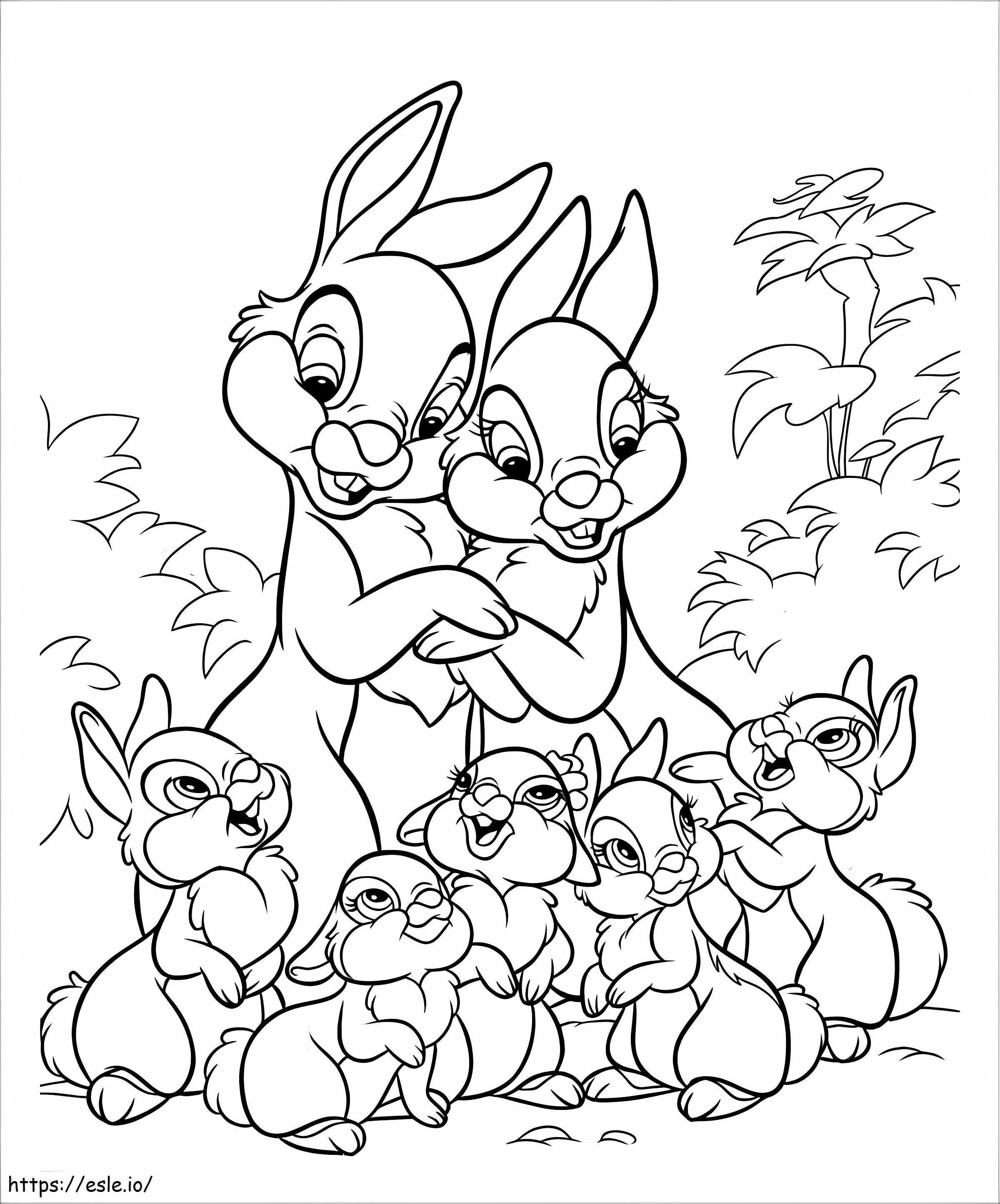 Familia de conejitos para colorear