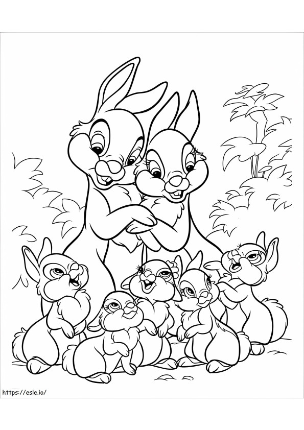 Coloriage Famille de lapins à imprimer dessin