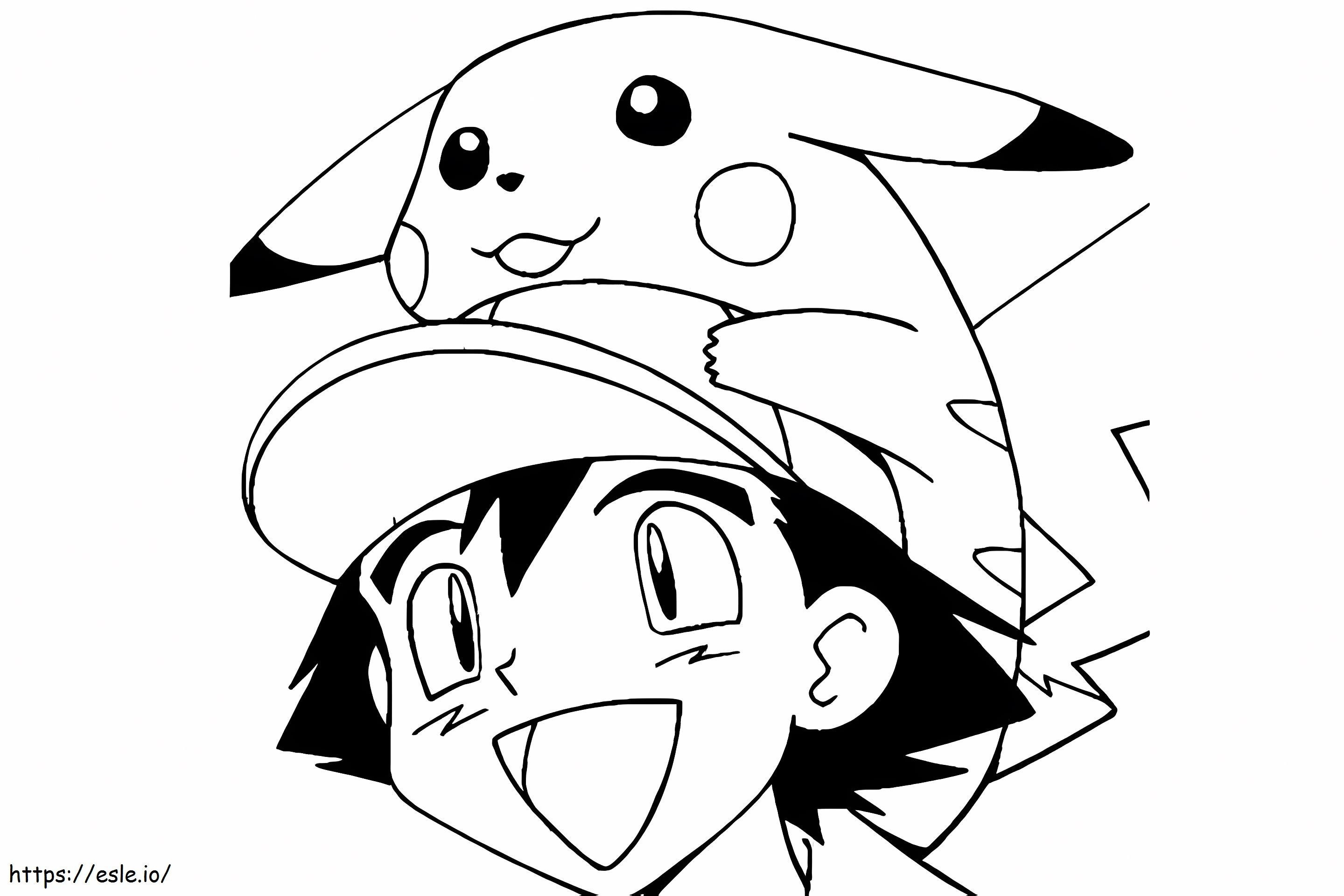 Ash și Pikachu fericiți de colorat