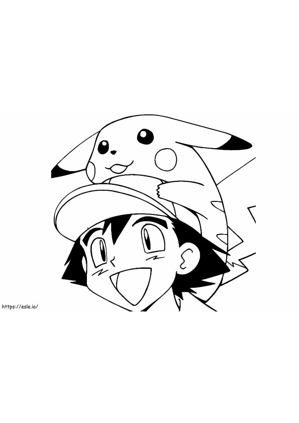 Ash și Pikachu fericiți de colorat