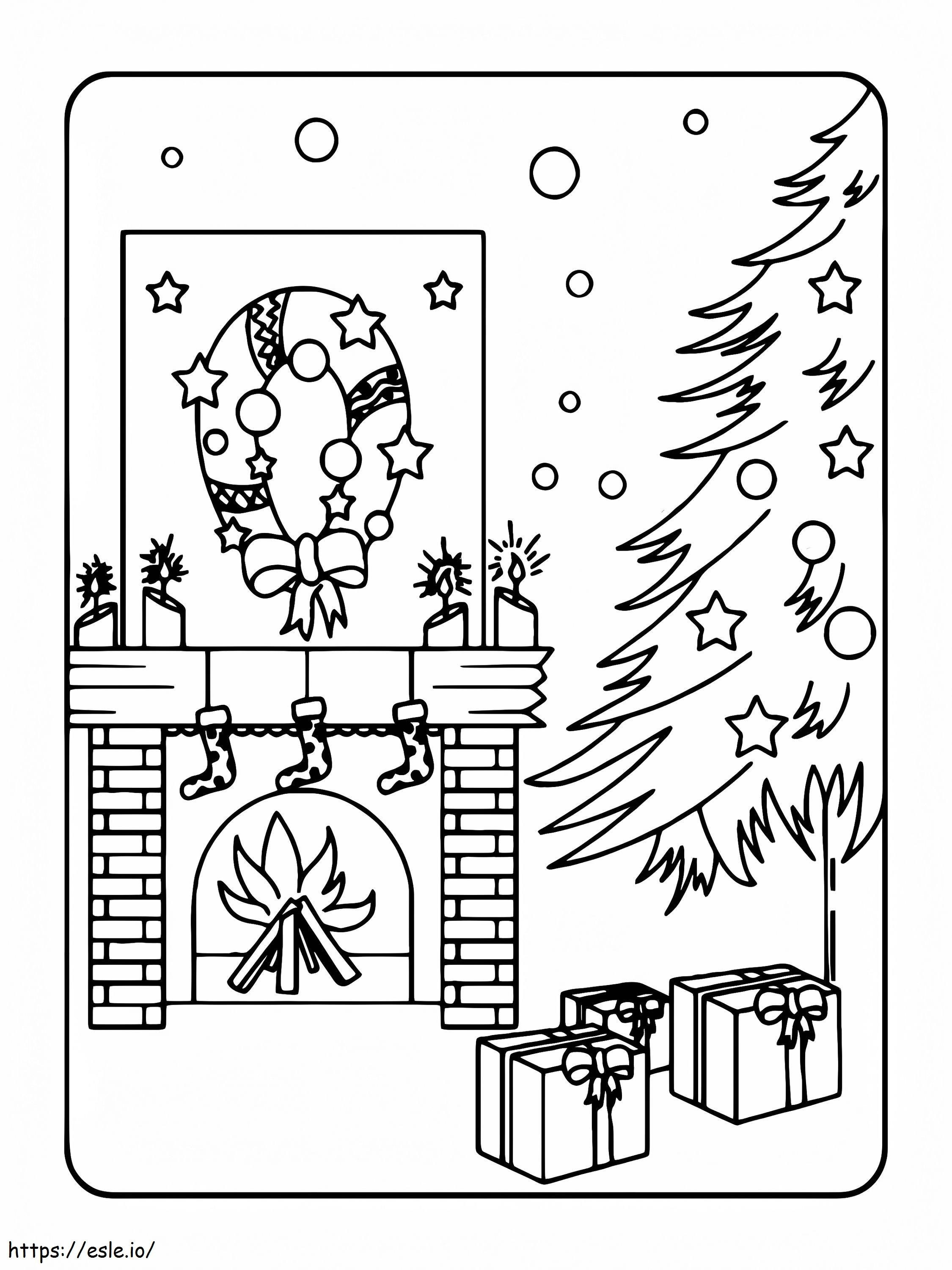 クリスマスツリーと暖炉 ぬりえ - 塗り絵