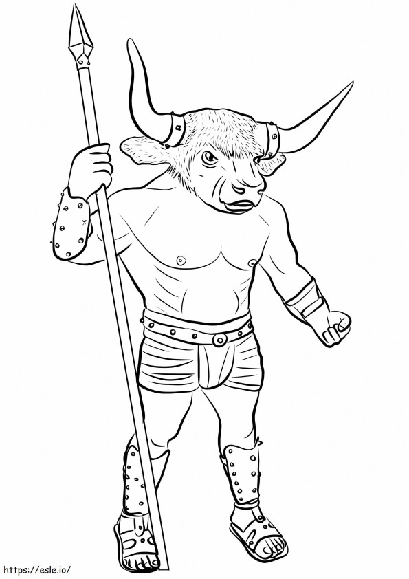 Minotauro com lança para colorir