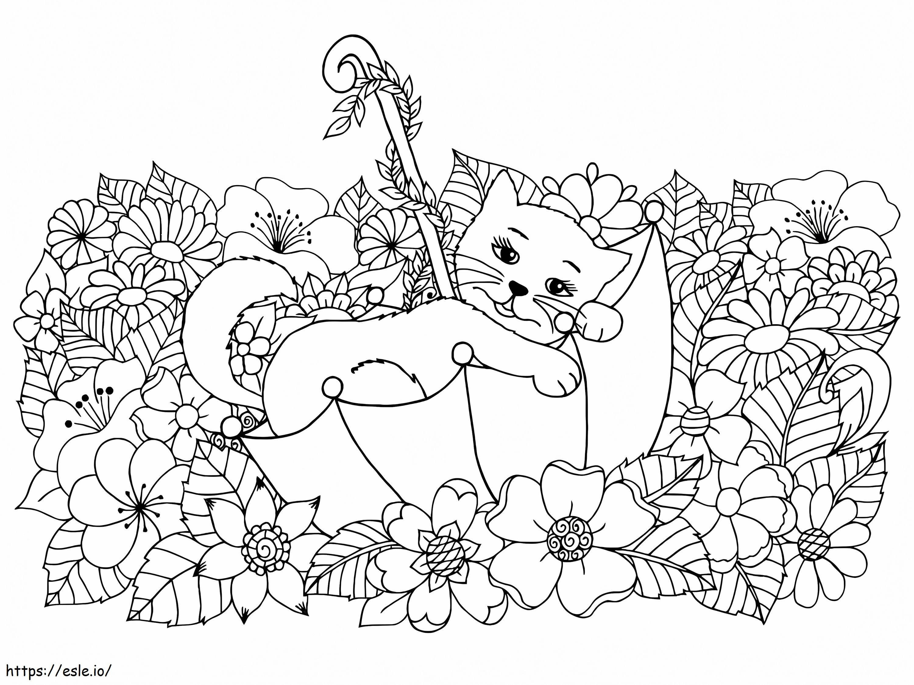 Gato e flores para colorir