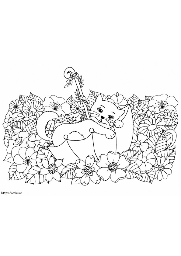 Cat And Flowers coloring page