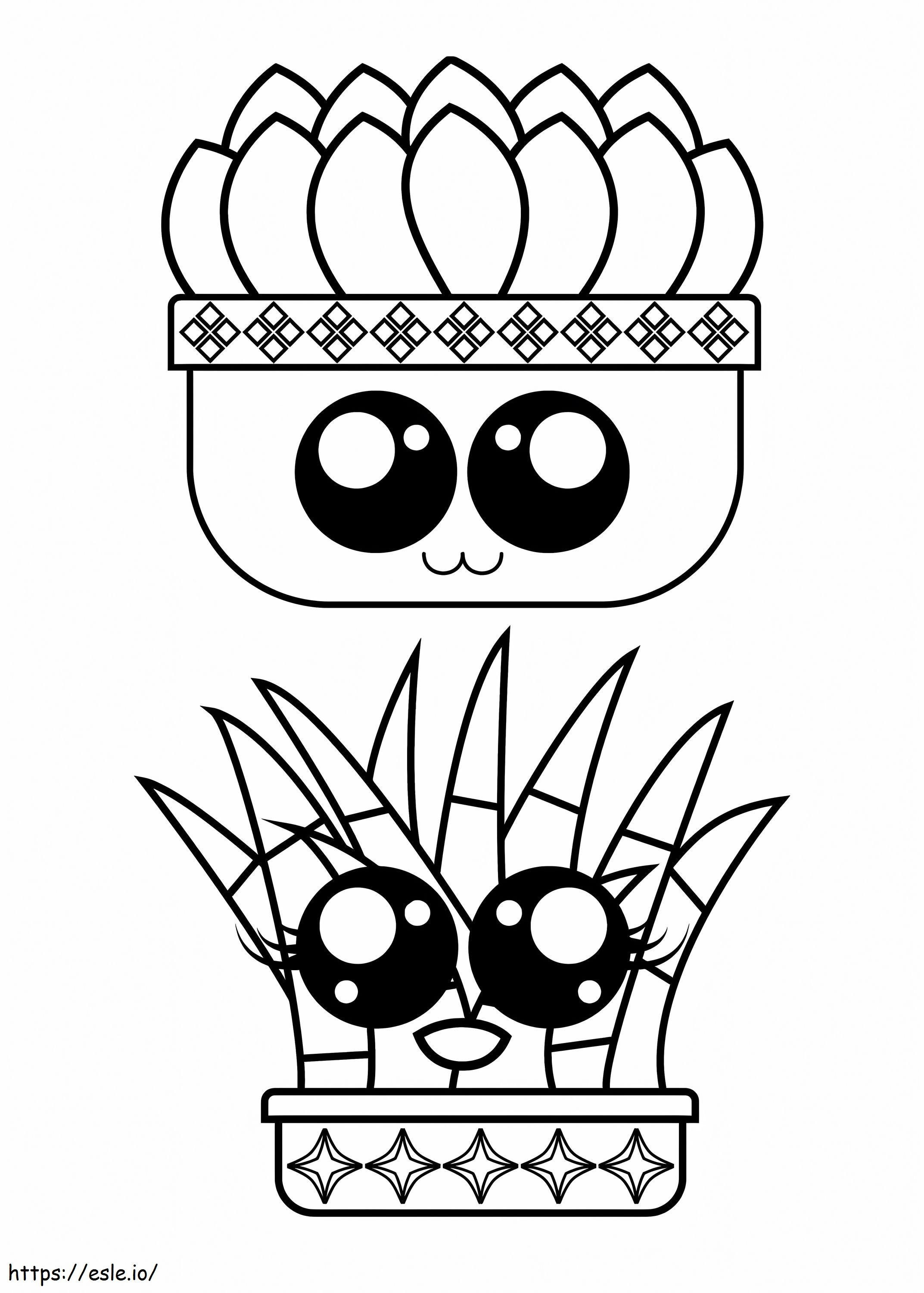 Two Cactus In Pot Kawaii coloring page