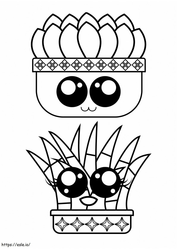 Dois cactos em pote Kawaii para colorir