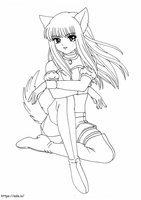 Lovely Wolf Girl Coloring Page coloring page