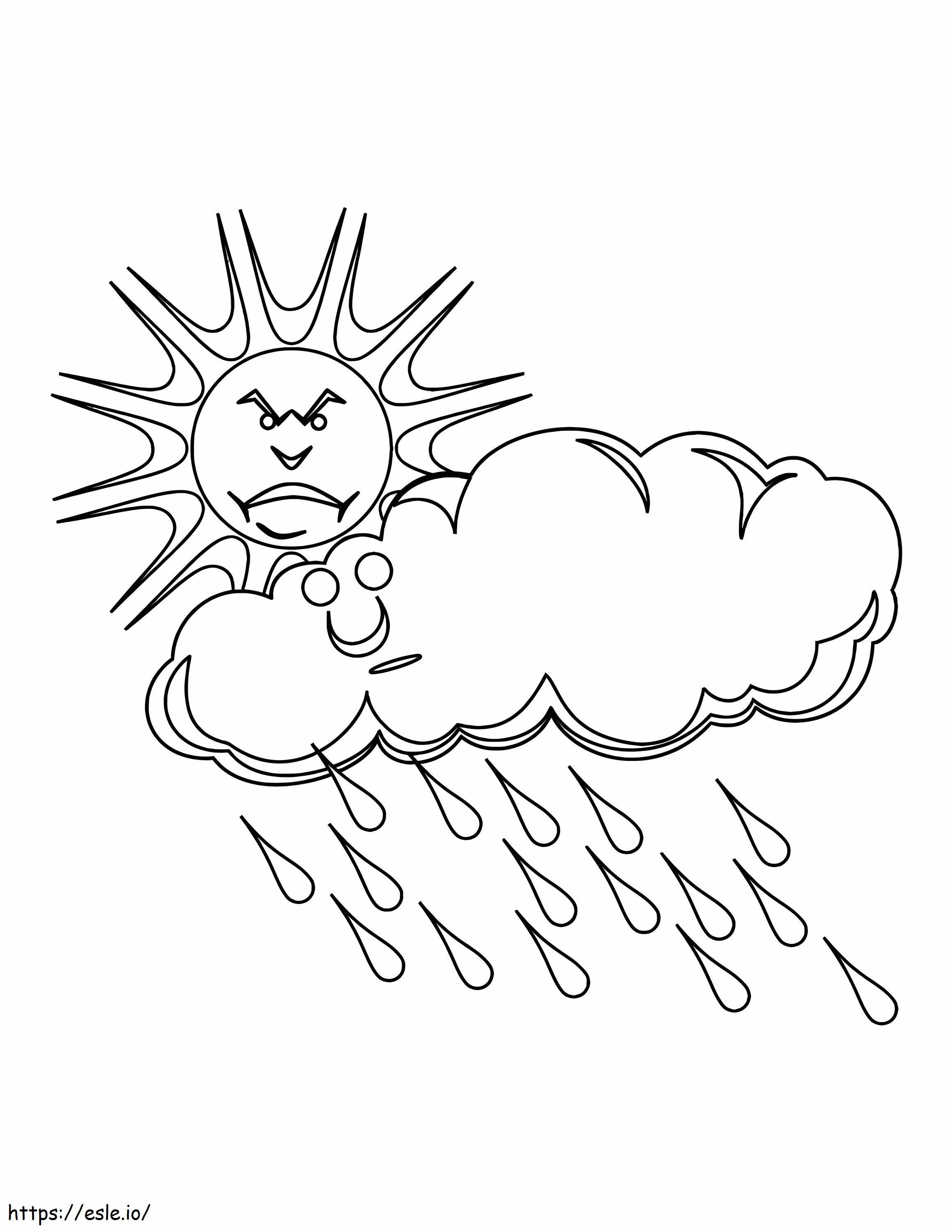 Sun Angry With Rain Of Clouds coloring page