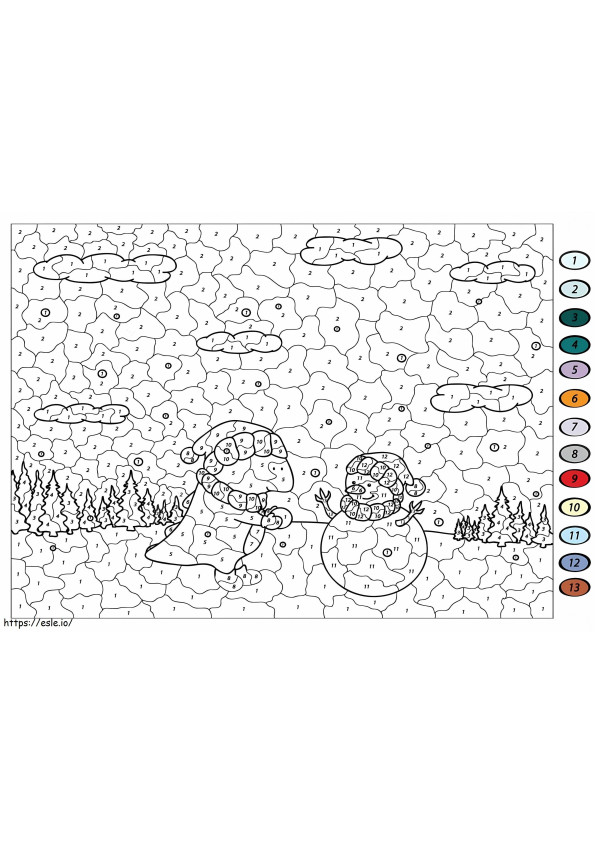 Coloriage Coloriage numéroté Dragon et bonhomme de neige à imprimer dessin