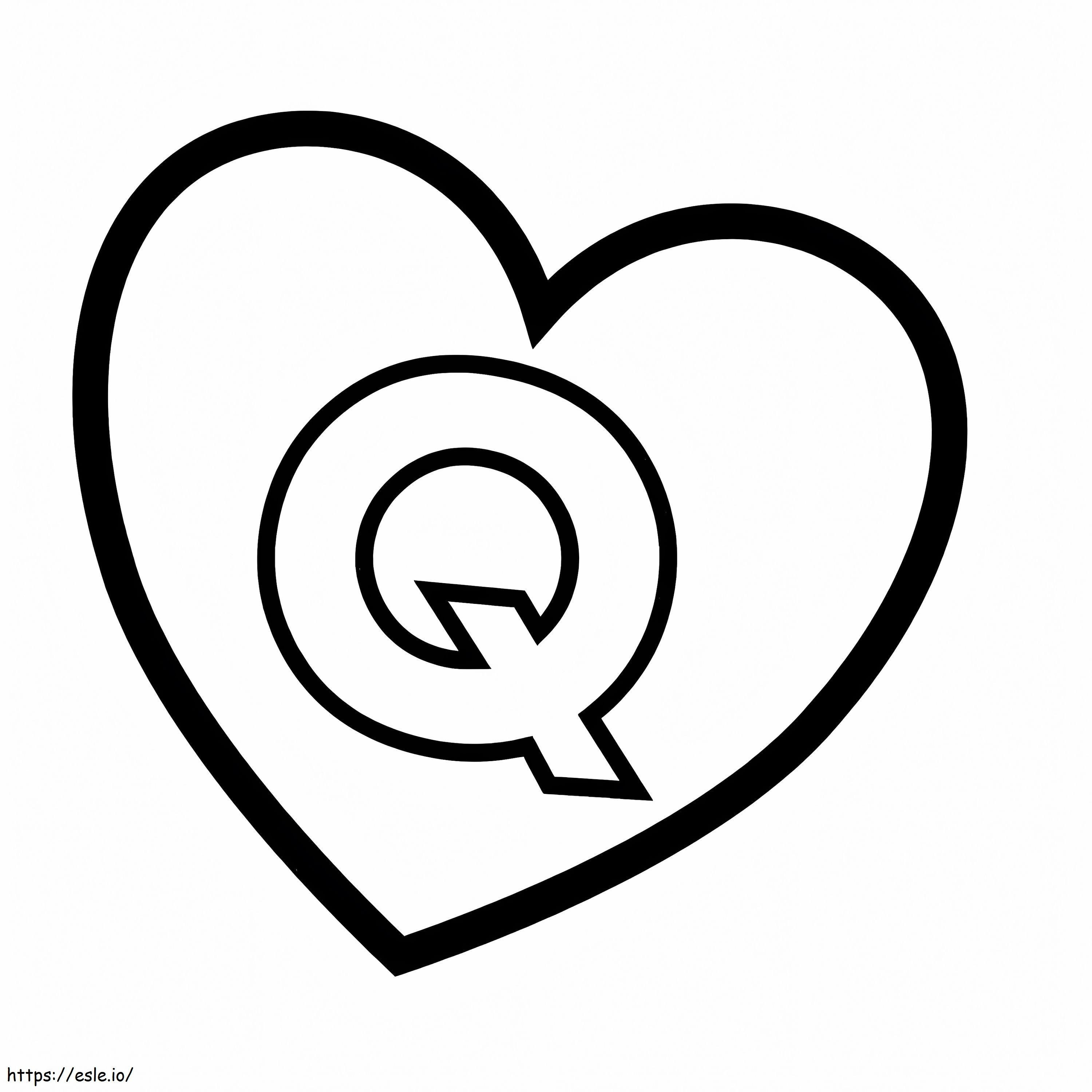 Lettera Q nel cuore da colorare