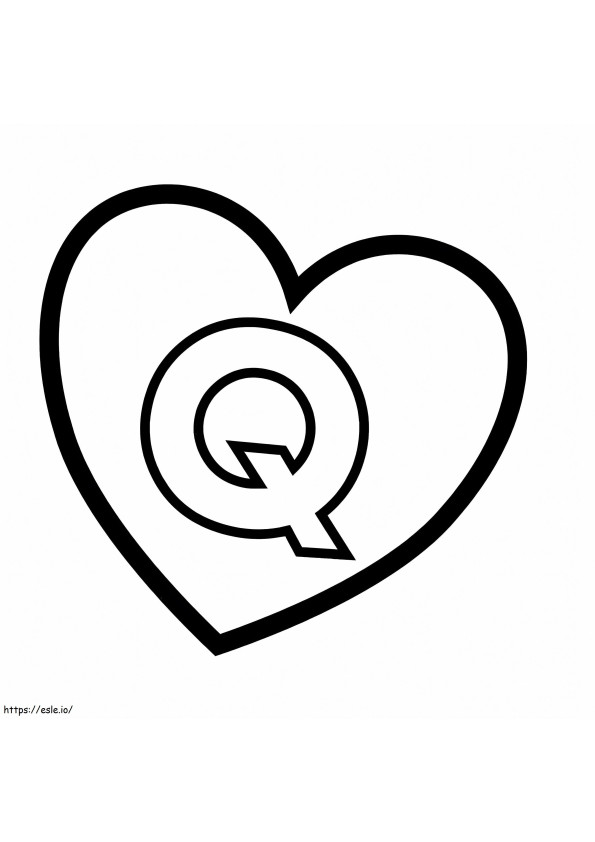 Letra Q no coração para colorir