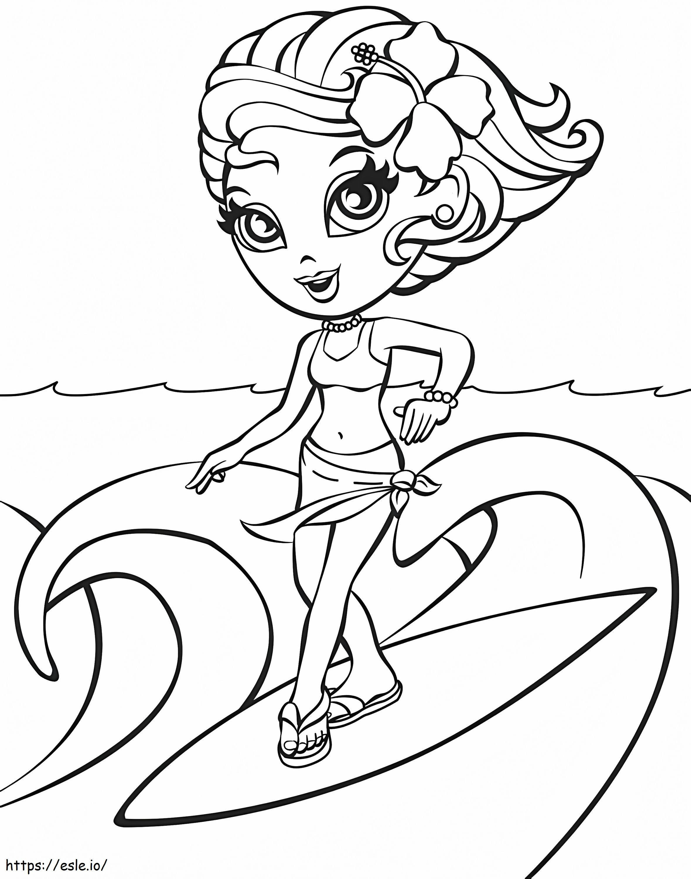 サーフィンの女の子 ぬりえ - 塗り絵