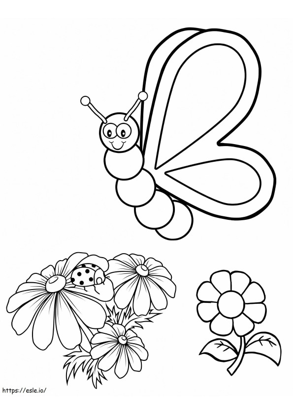 Kupu-kupu dan Bunga Lucu Gambar Mewarnai