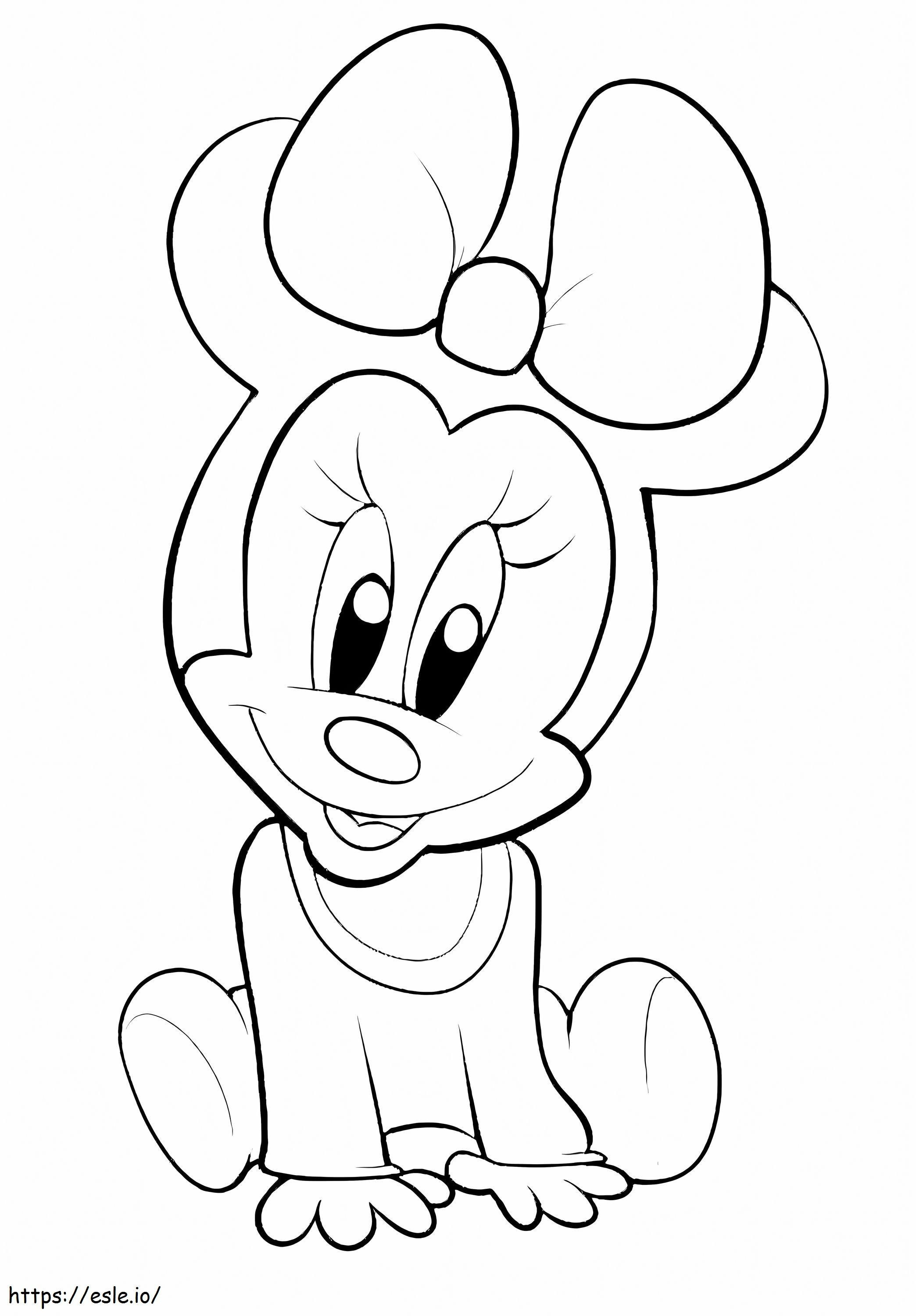 Bebê Minnie Mouse sentado para colorir