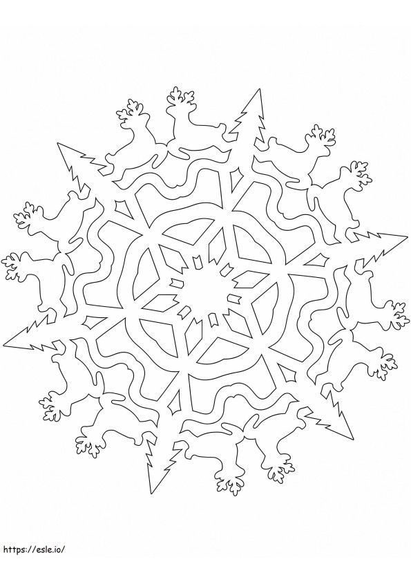 Coloriage 1590113305 Flocon de neige avec rennes de Noël à imprimer dessin