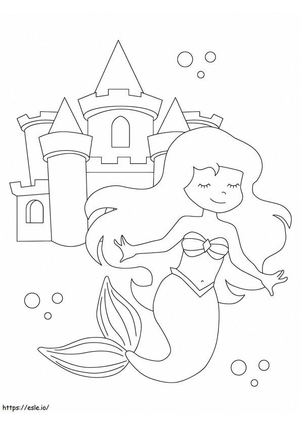 Dibujo de sirena y castillos. para colorear