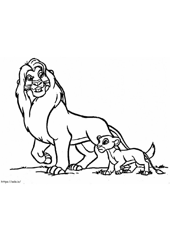 Mufasa en Simba tekenen kleurplaat