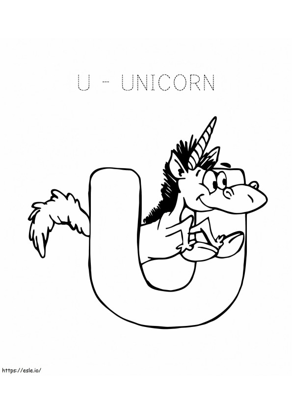 Lettera di unicorno U 1 da colorare