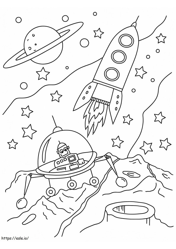 Raketti ja Ufo avaruudessa värityskuva