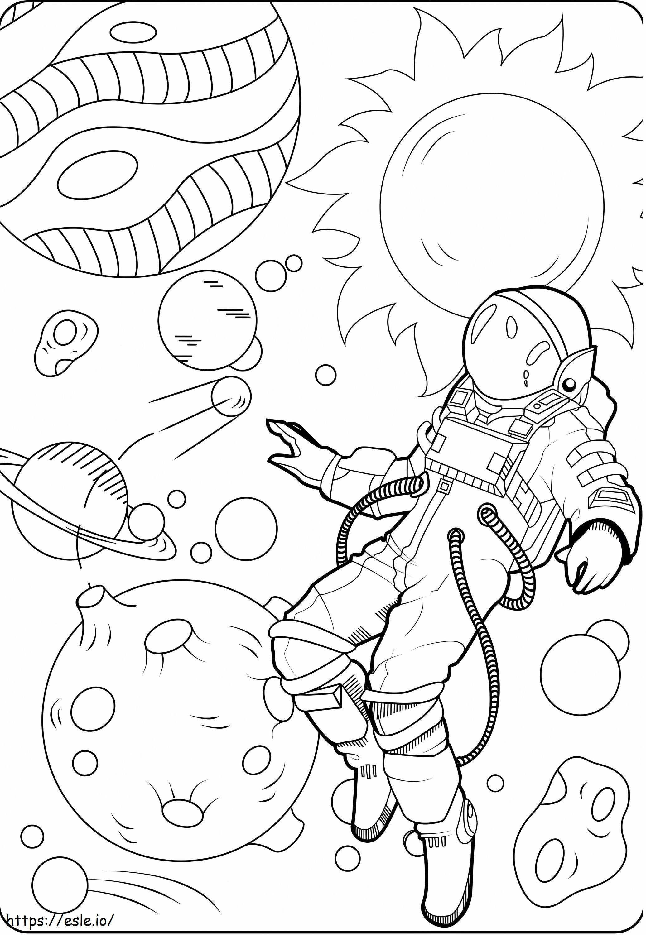 Coloriage Astronaute avec des planètes à imprimer dessin
