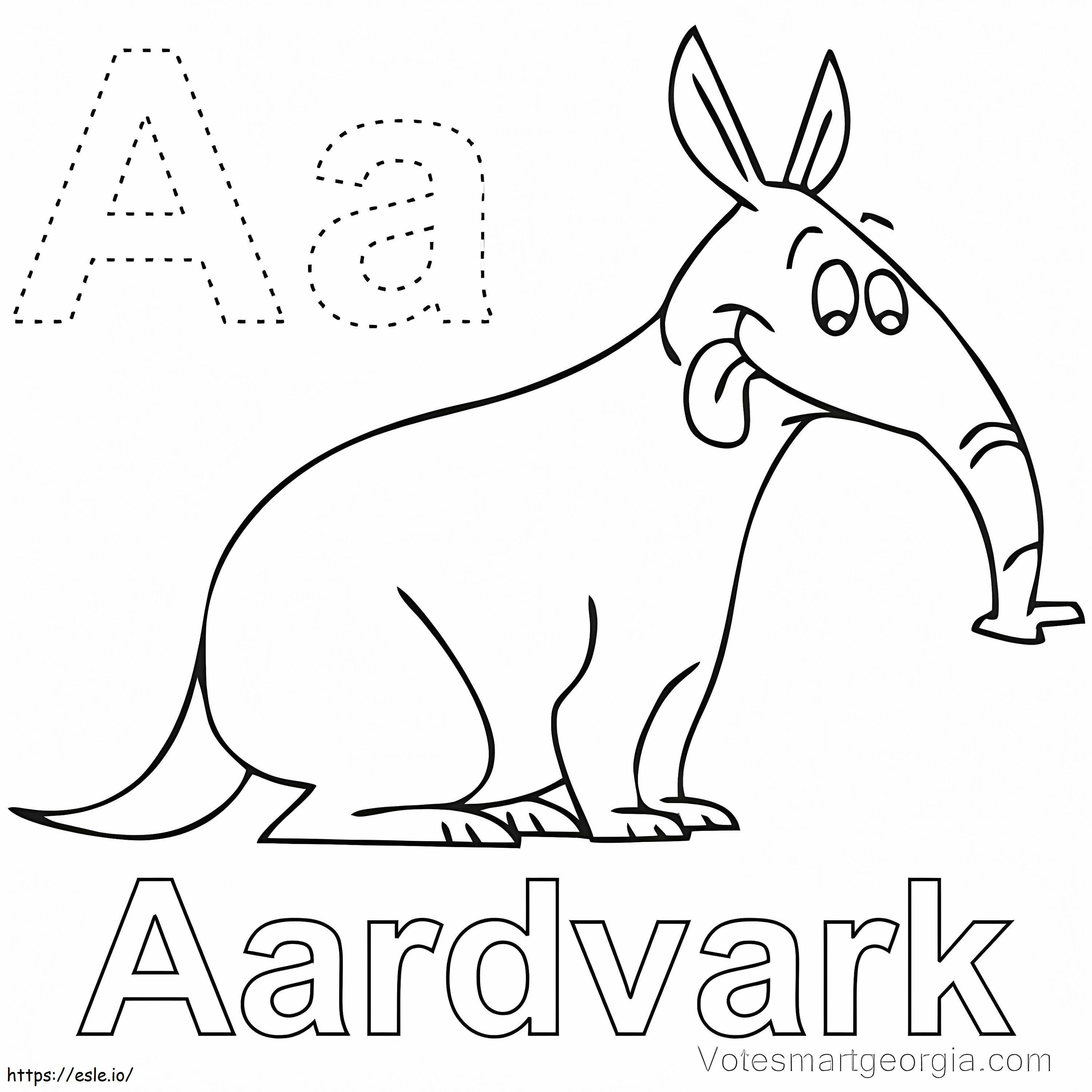 Aardvark Letra A coloring page
