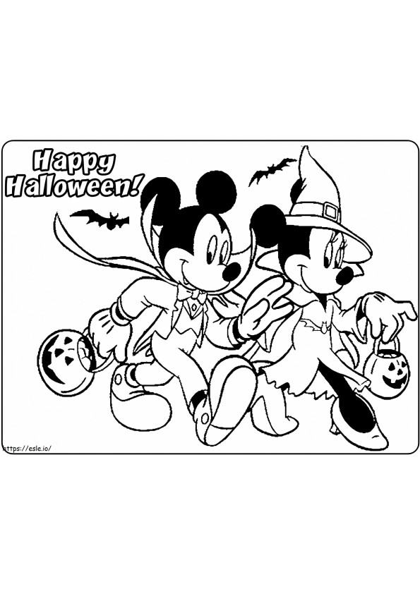 Halloween Mickey și Minnie de colorat