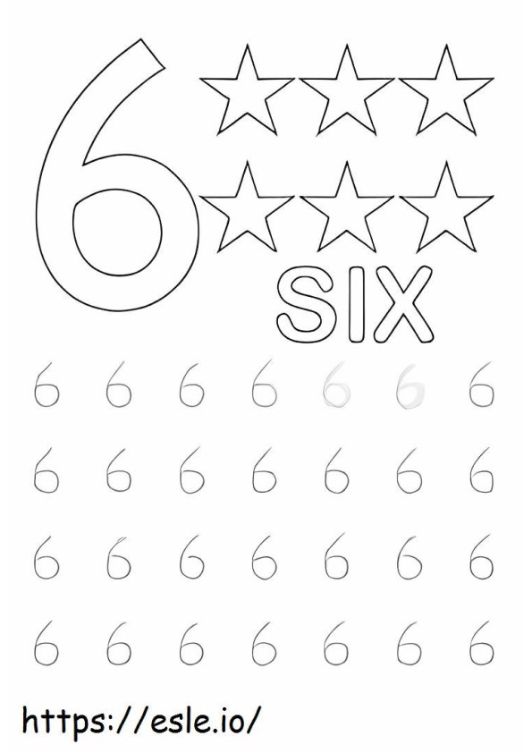 Number Six And Star coloring page