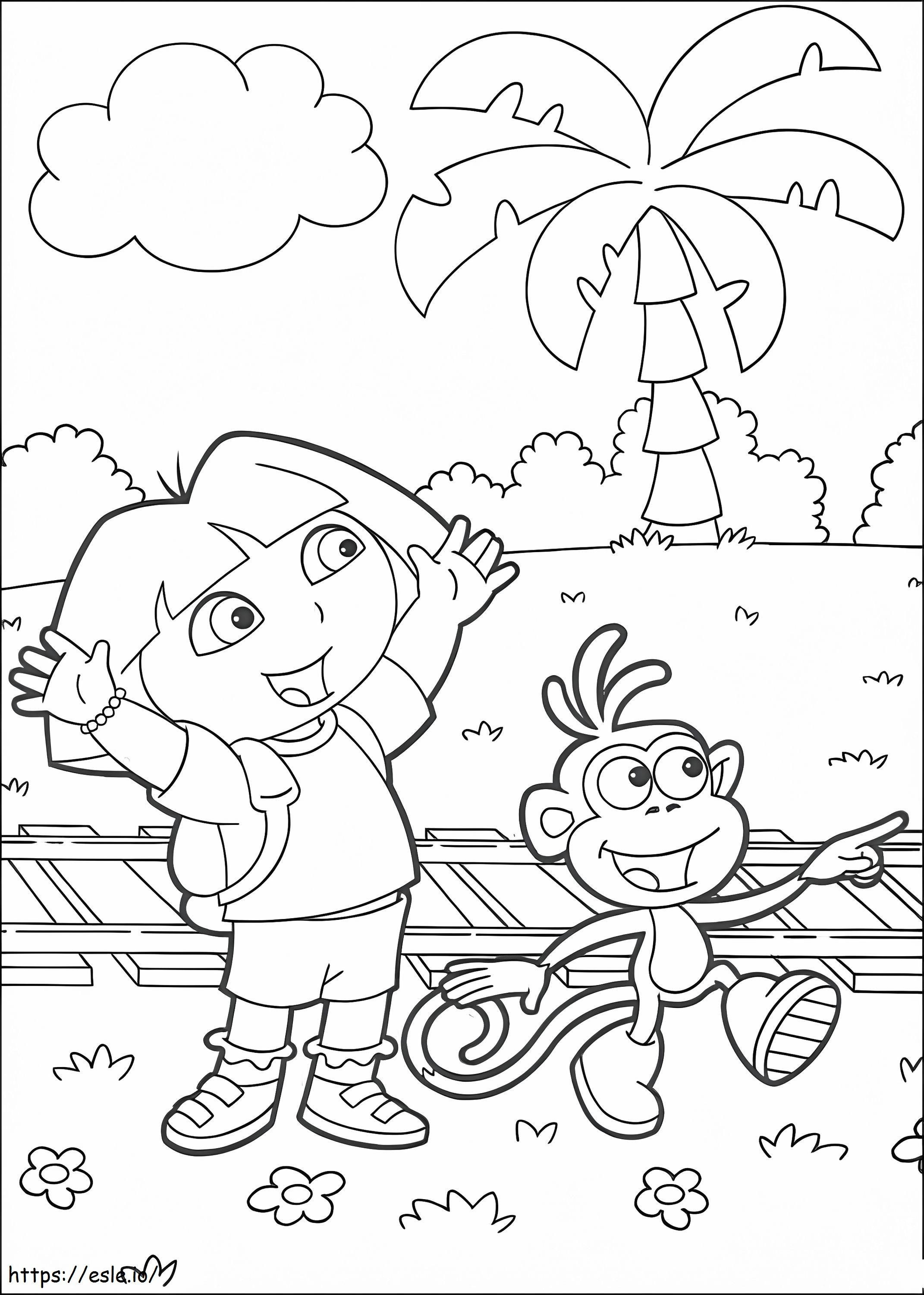 Coloriage Dora attend le train à imprimer dessin