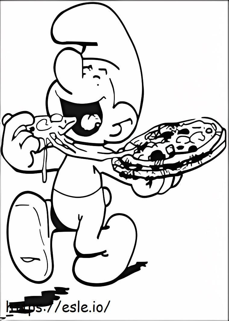 Coloriage Schtroumpf mangeant de la pizza à imprimer dessin