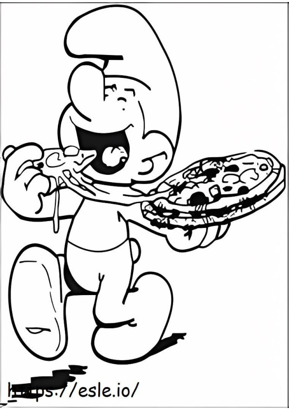 Coloriage Schtroumpf mangeant de la pizza à imprimer dessin