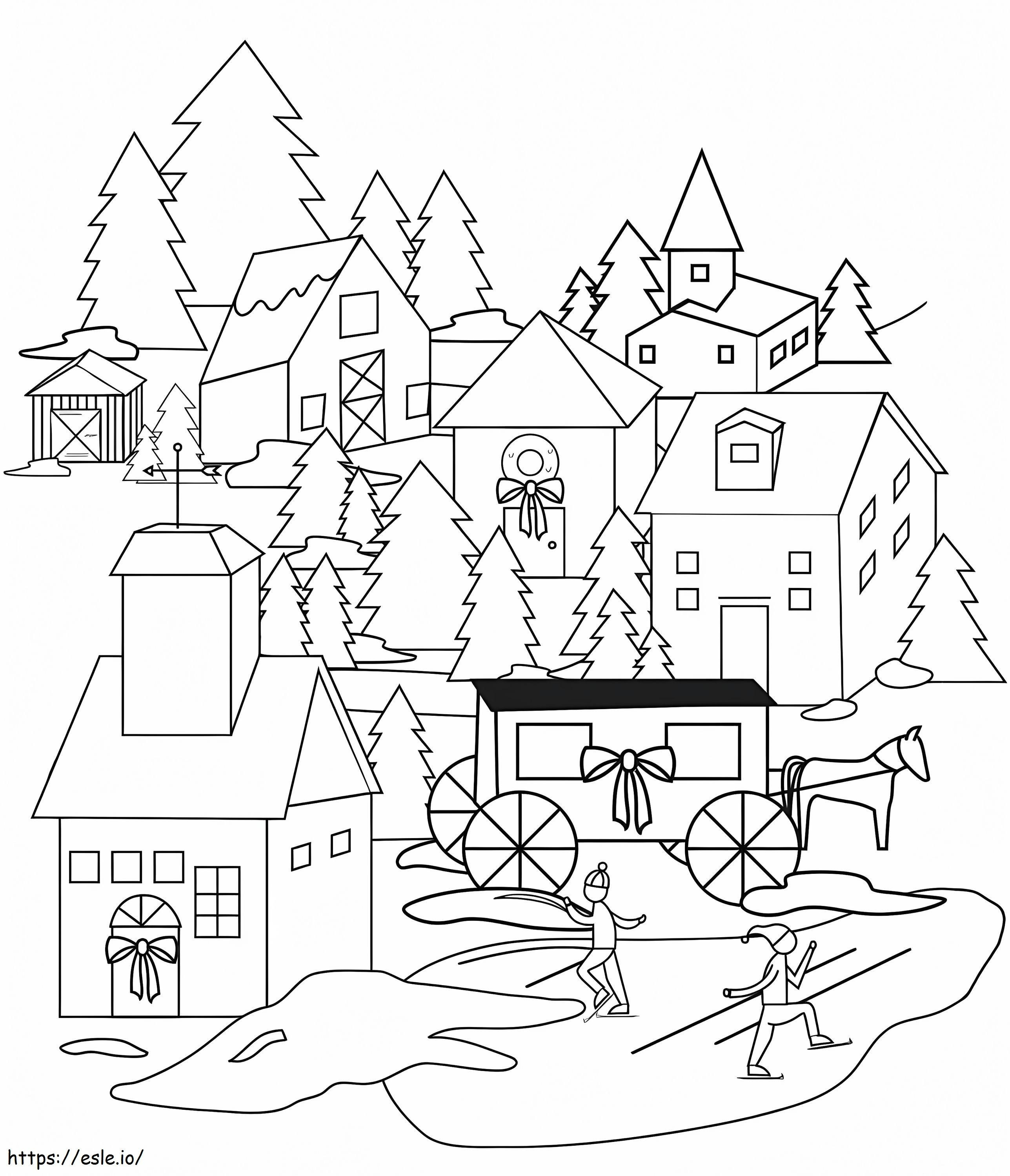 Coloriage Village de Noël à imprimer dessin