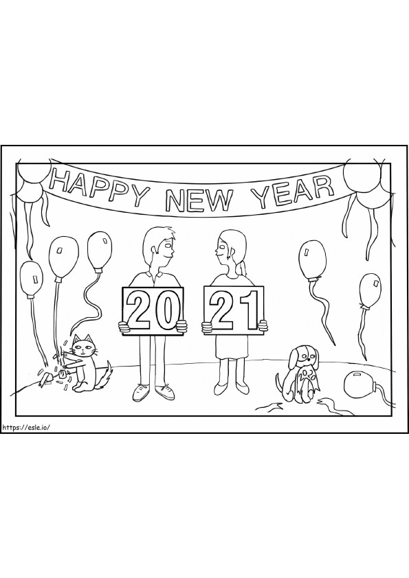 Coppia felice anno nuovo 2021 da colorare