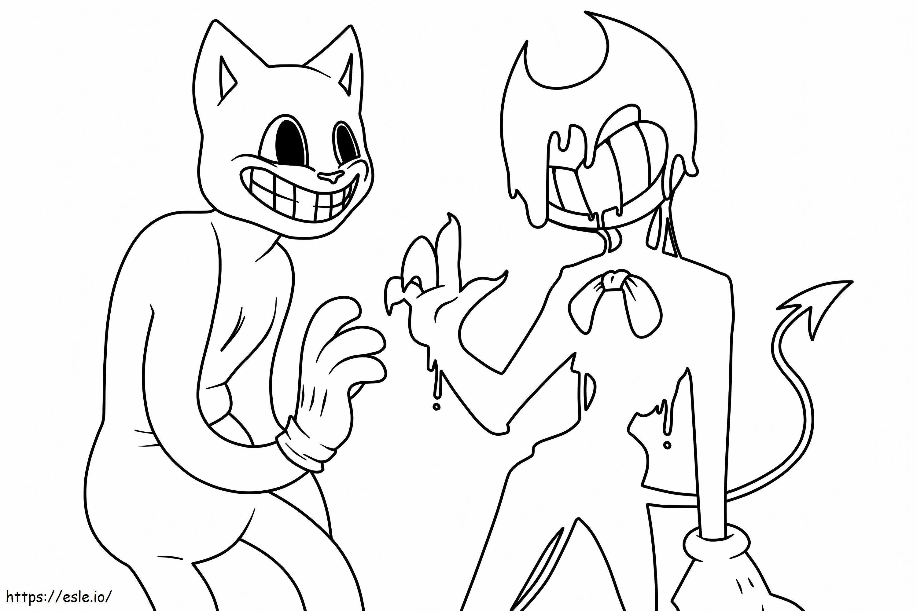 Cartoon Cat And Bendy coloring page