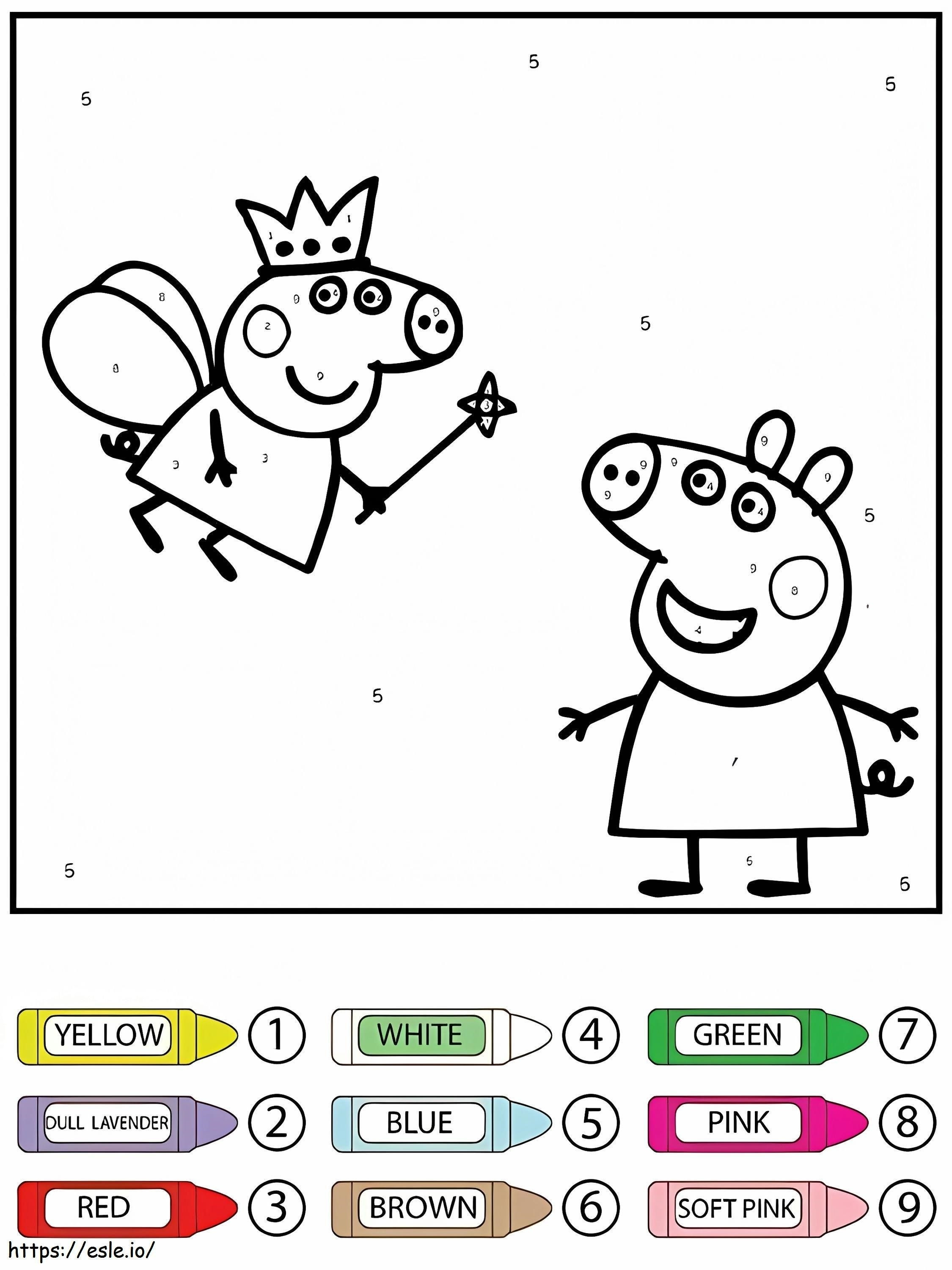 Koningin en Peppa Pig, kleur op nummer kleurplaat kleurplaat