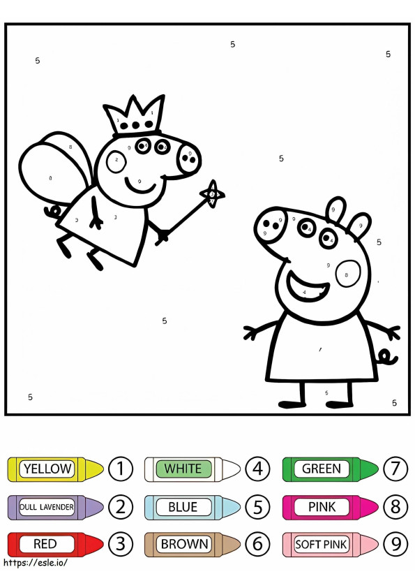 Koningin en Peppa Pig, kleur op nummer kleurplaat