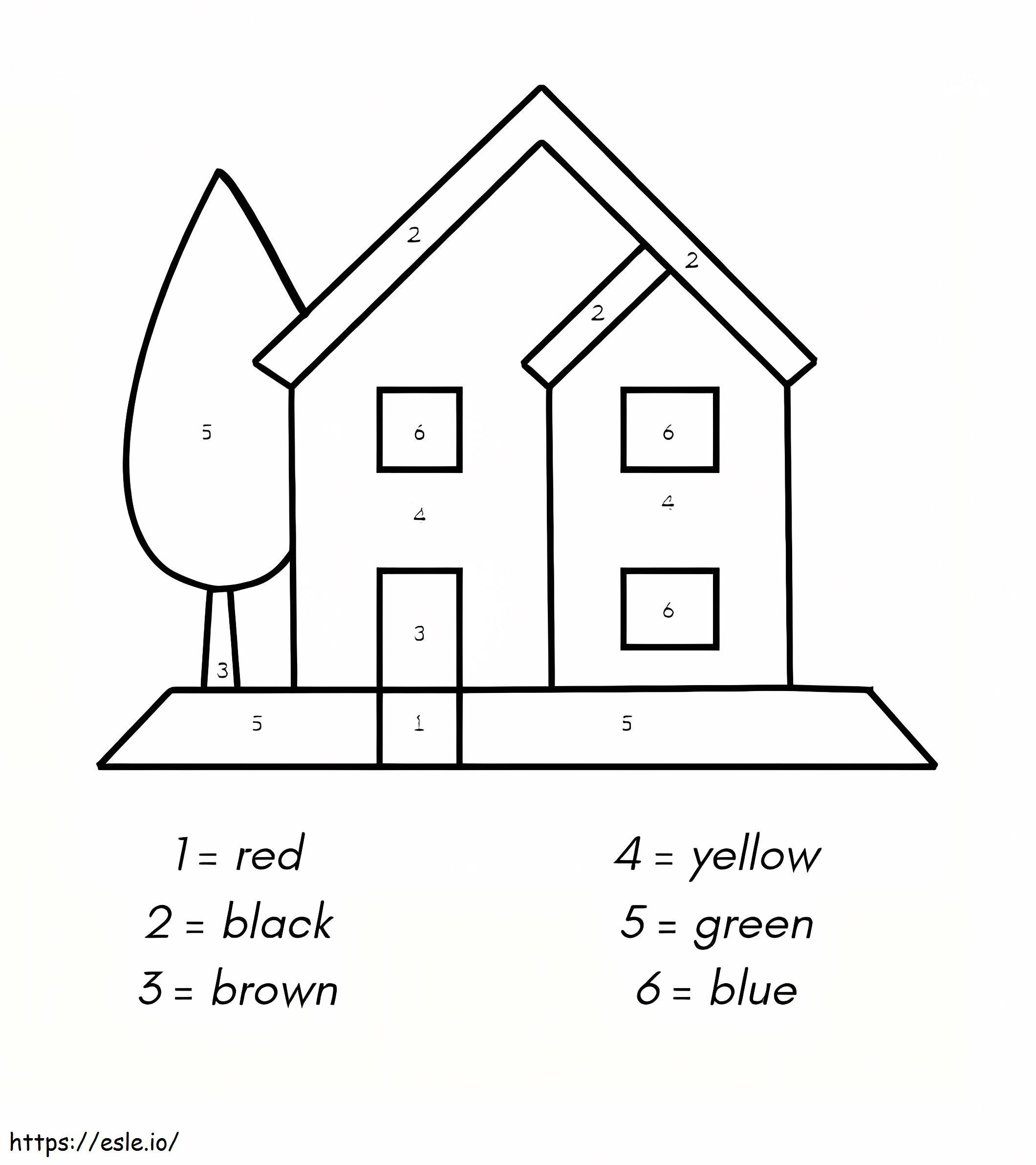 Eenvoudige huiskleur op nummer kleurplaat kleurplaat