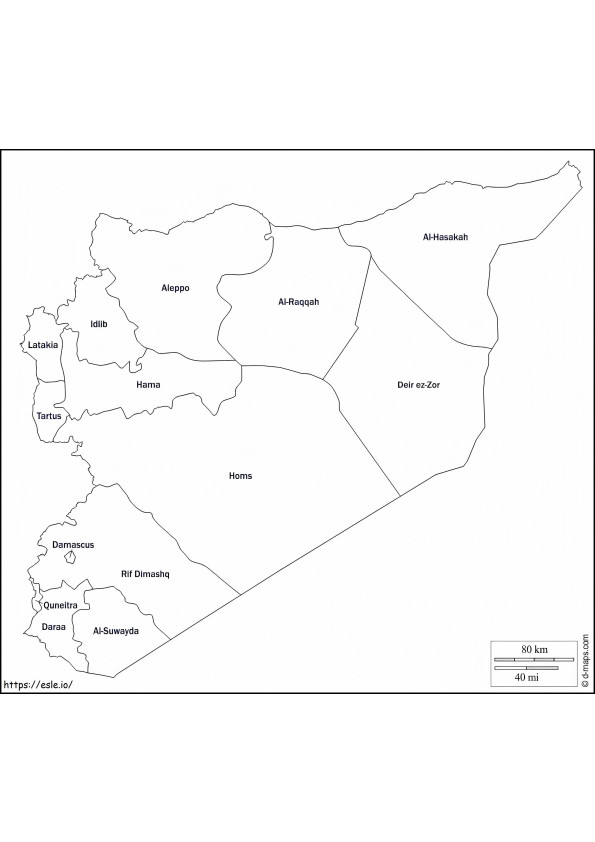 Coloriage Coloriage de la carte de la Syrie à imprimer dessin