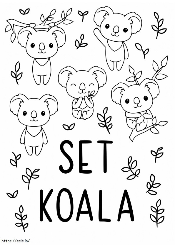 Conjunto de koalas kawaii para colorear
