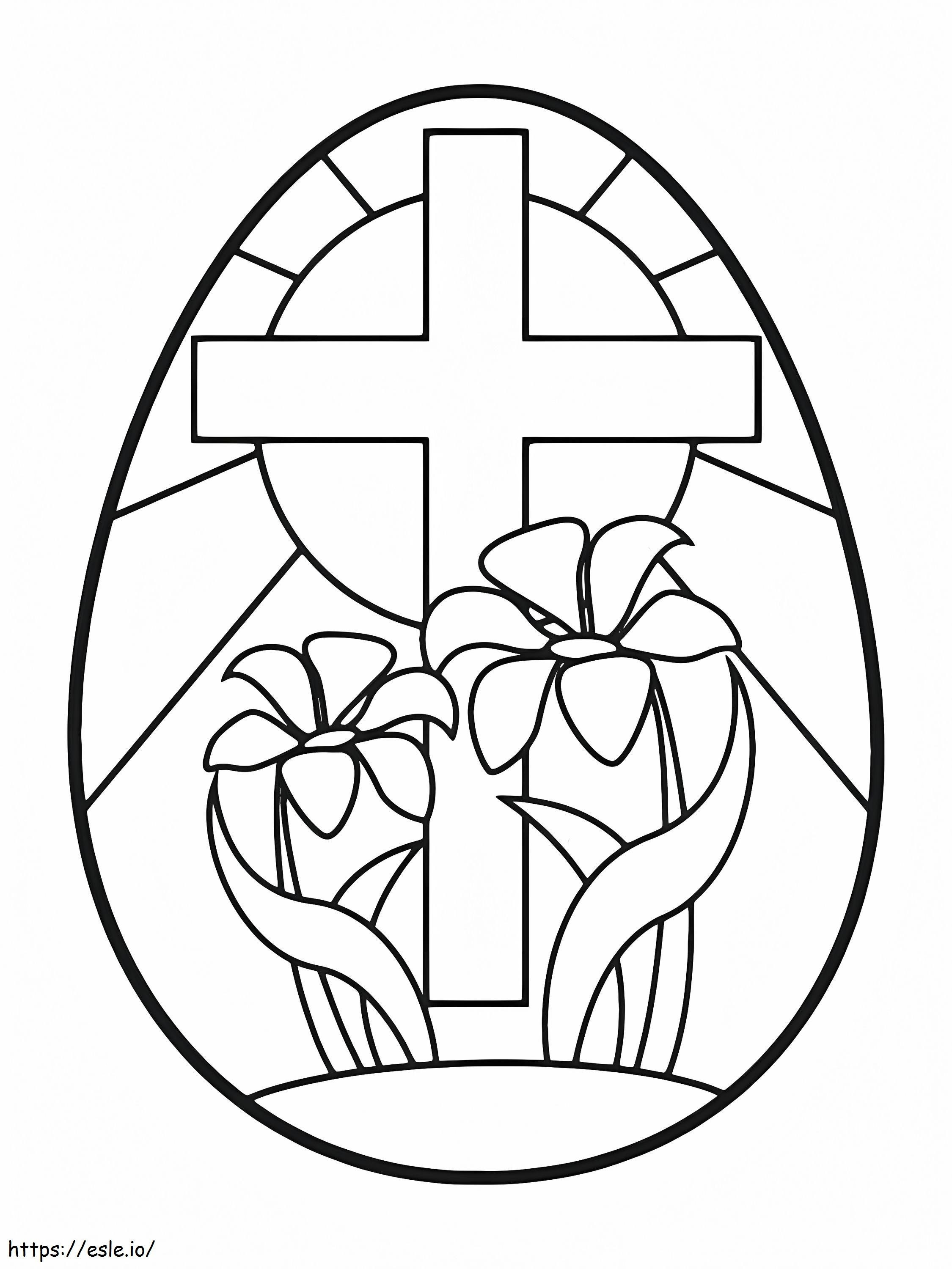 Coloriage Croix de Pâques avec des fleurs à imprimer dessin